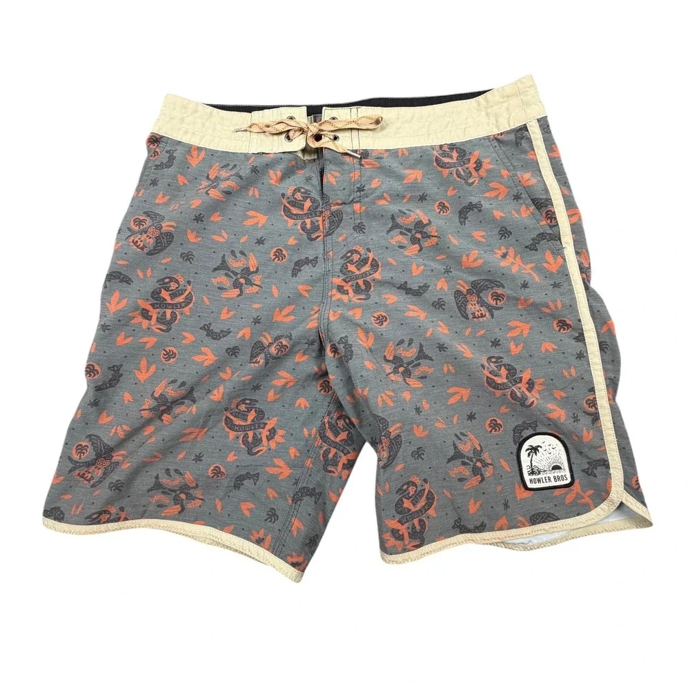 Howler Bros Bruja Mens Board Shorts Swim Trunks Grey Orange Size 32X8